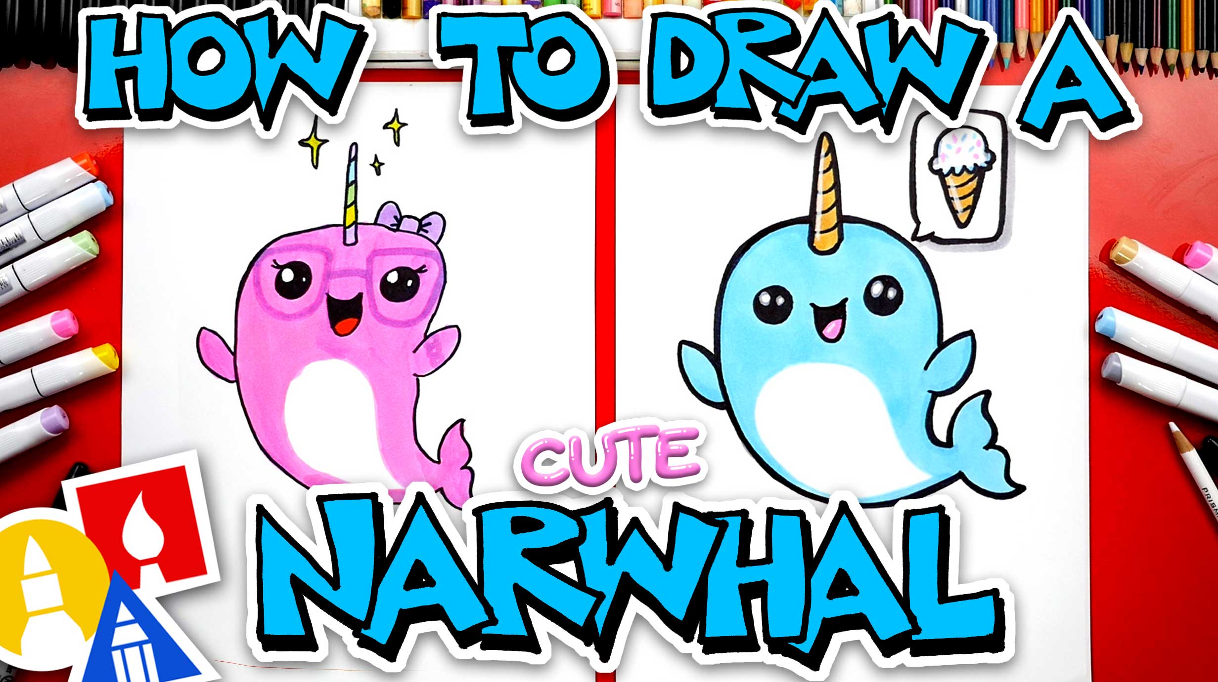 How To Draw A Cute Cartoon Narwhal Art For Kids Hub