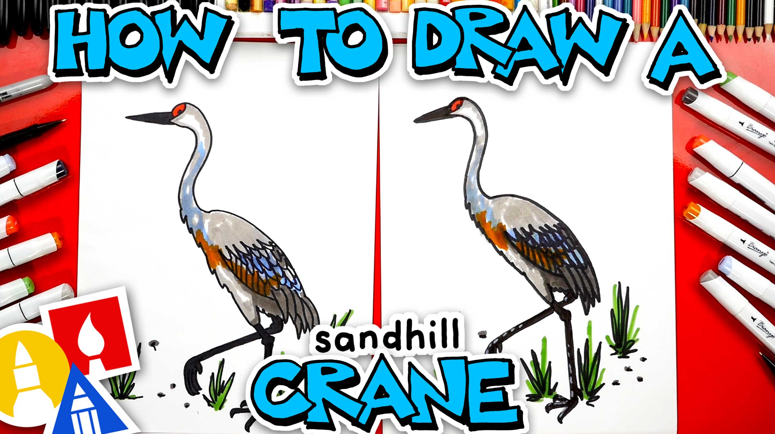 How to Draw a Crane (Birds) Step by Step | DrawingTutorials101.com