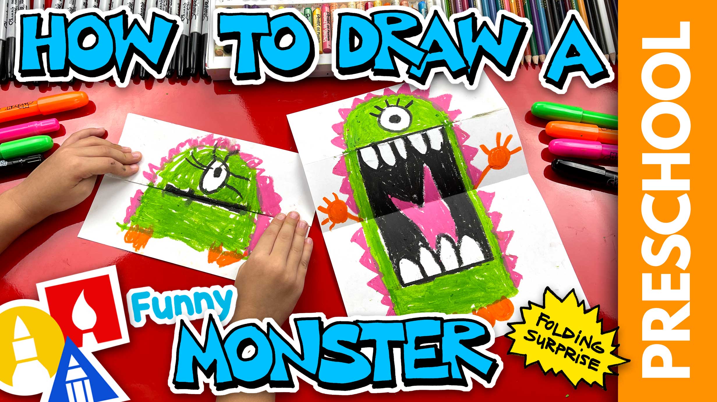 How To Draw A Funny Monster Folding Surprise Preschool Art For Kids