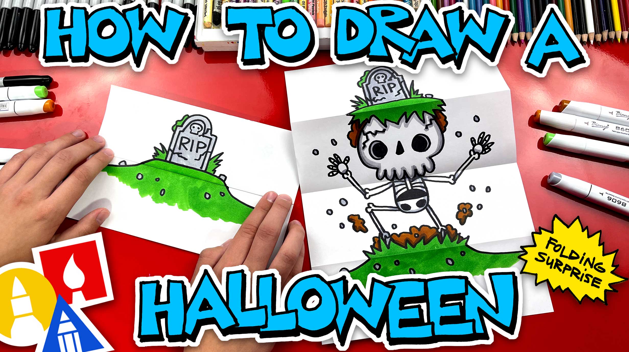 How To Draw A Halloween Folding Surprise (Skeleton Grave) Art For