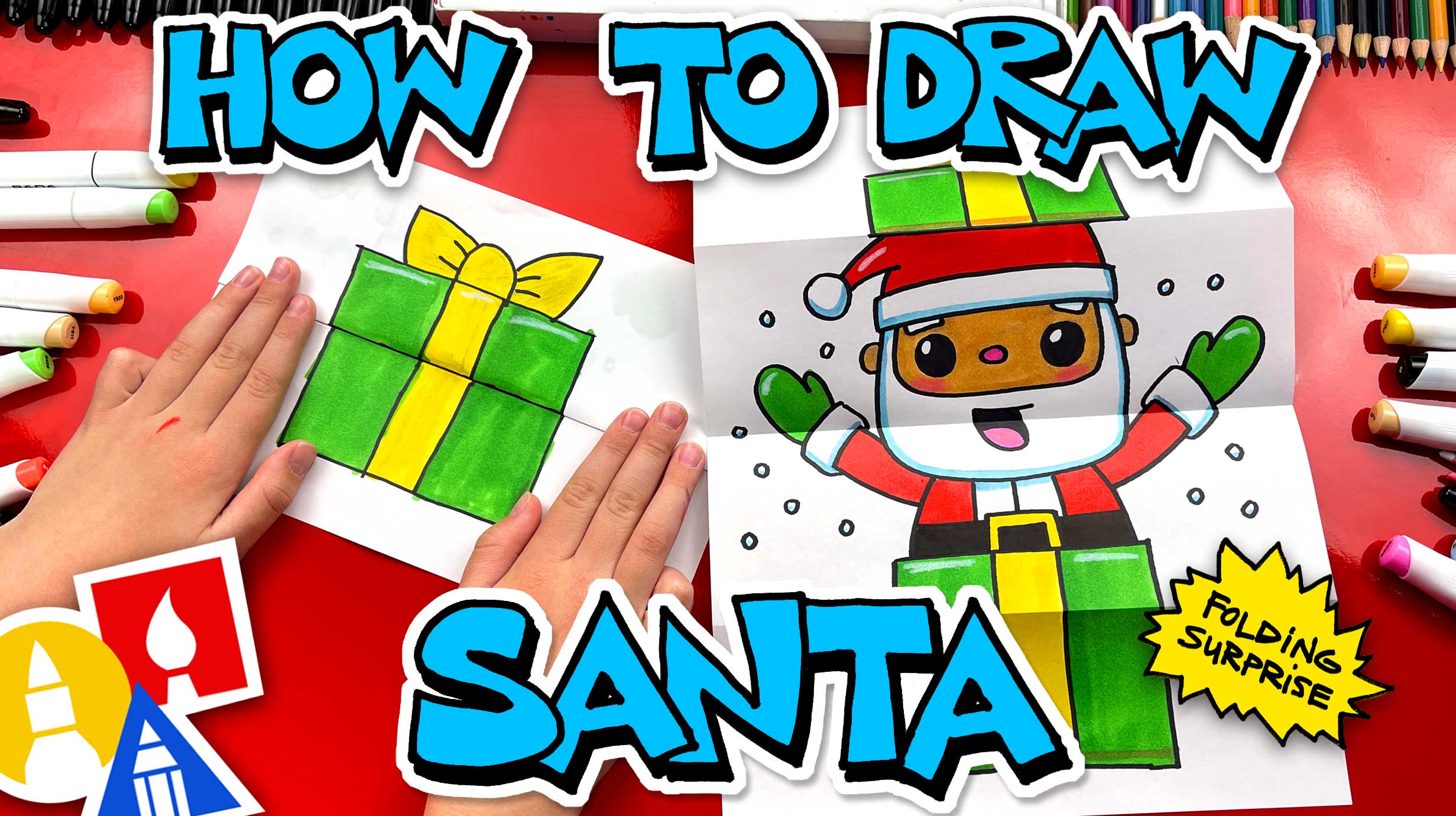 How To Draw Santa In A Present Folding Surprise Art For Kids Hub