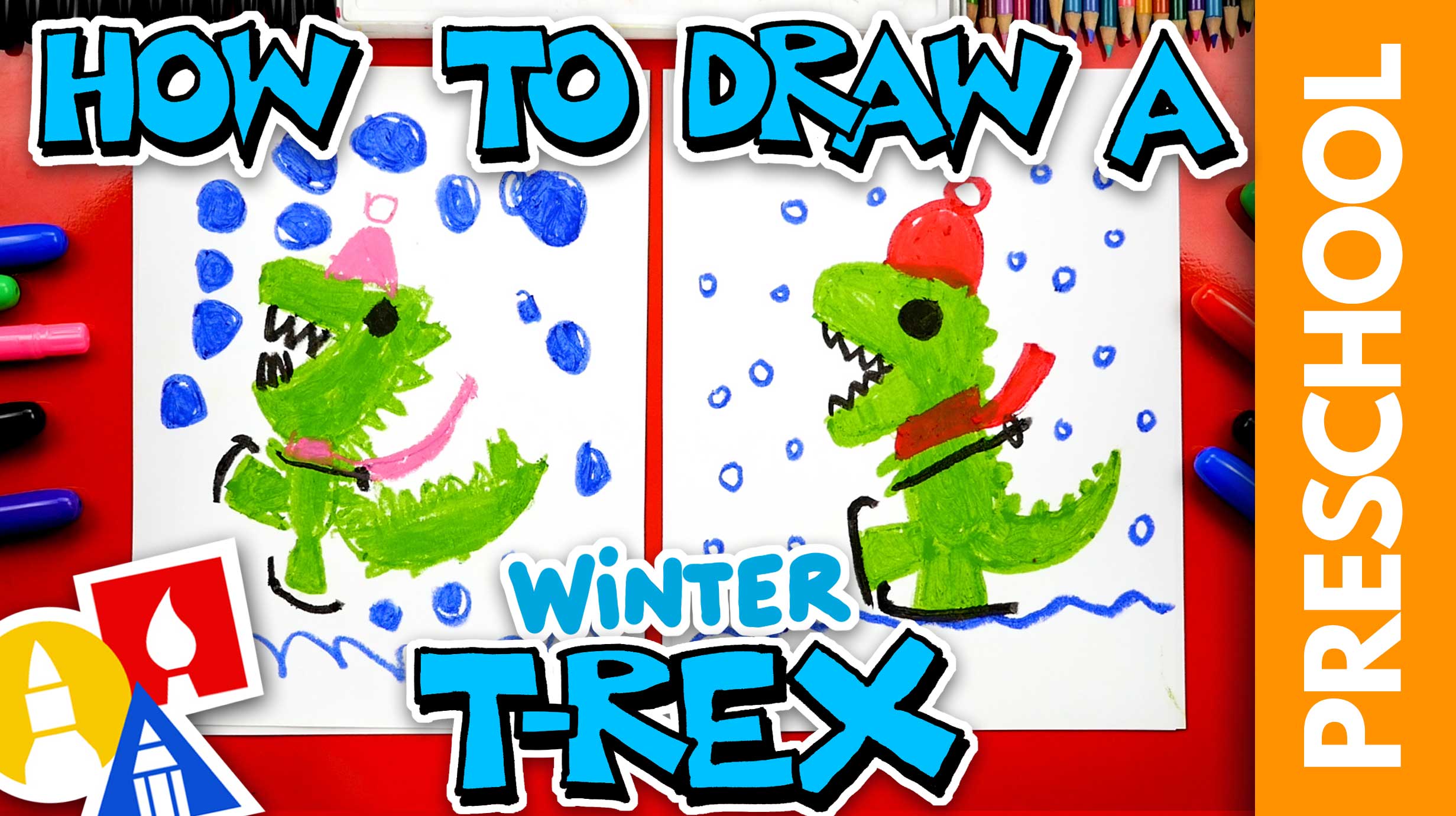 How To Draw A Winter T Rex Dinosaur Thumbnail 