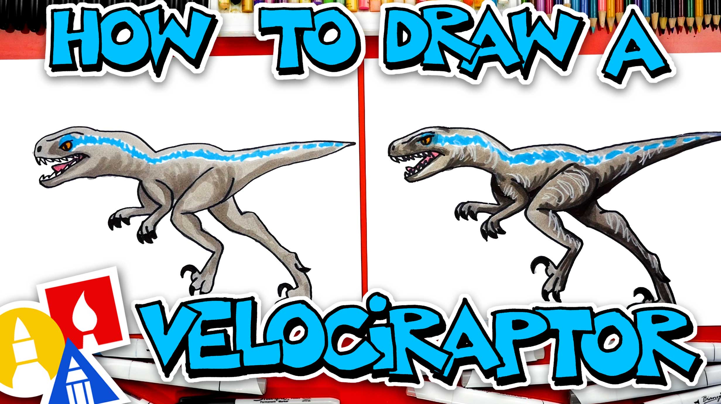 How To Draw A Velociraptor Dinosaur (Blue) Art For Kids Hub