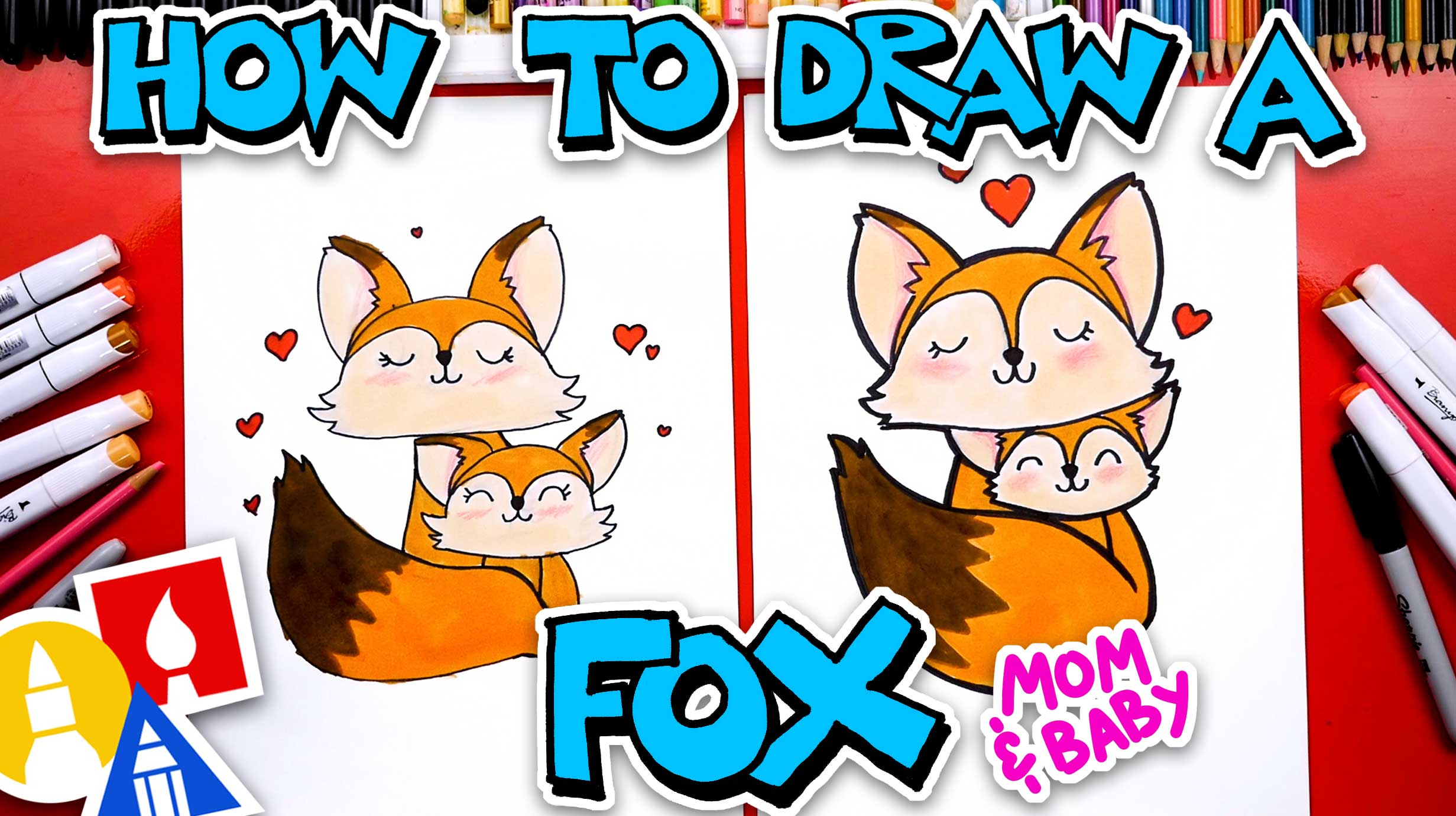 How To Draw A Mom And Baby Fox - Art For Kids Hub