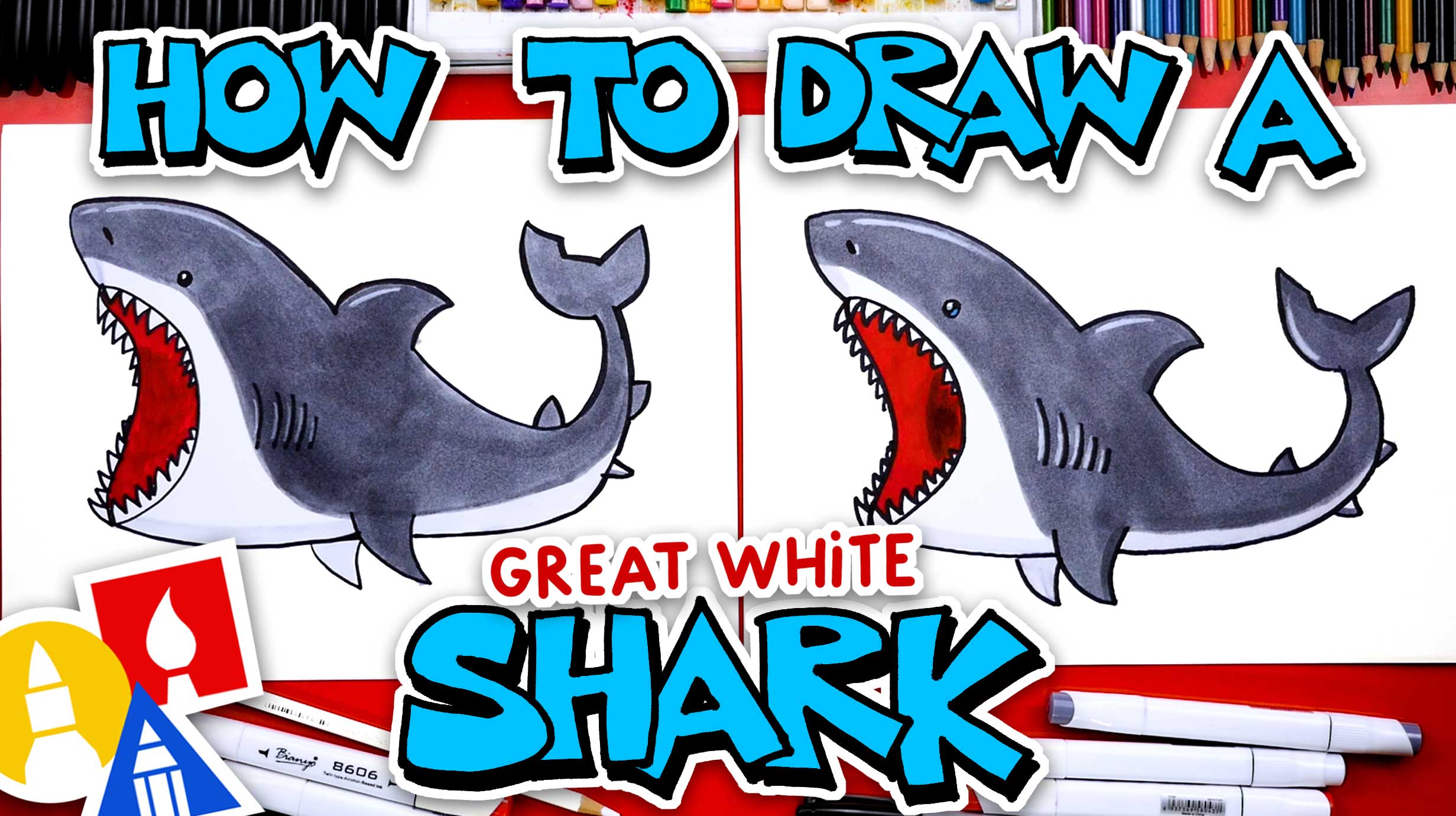 How To Draw A Great White Shark Cartoon Art For Kids Hub