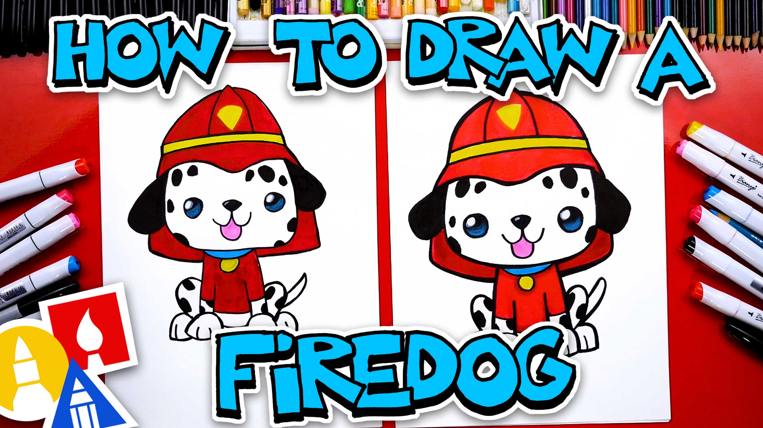 How To Draw A Cute Firedog Cartoon - Art For Kids Hub