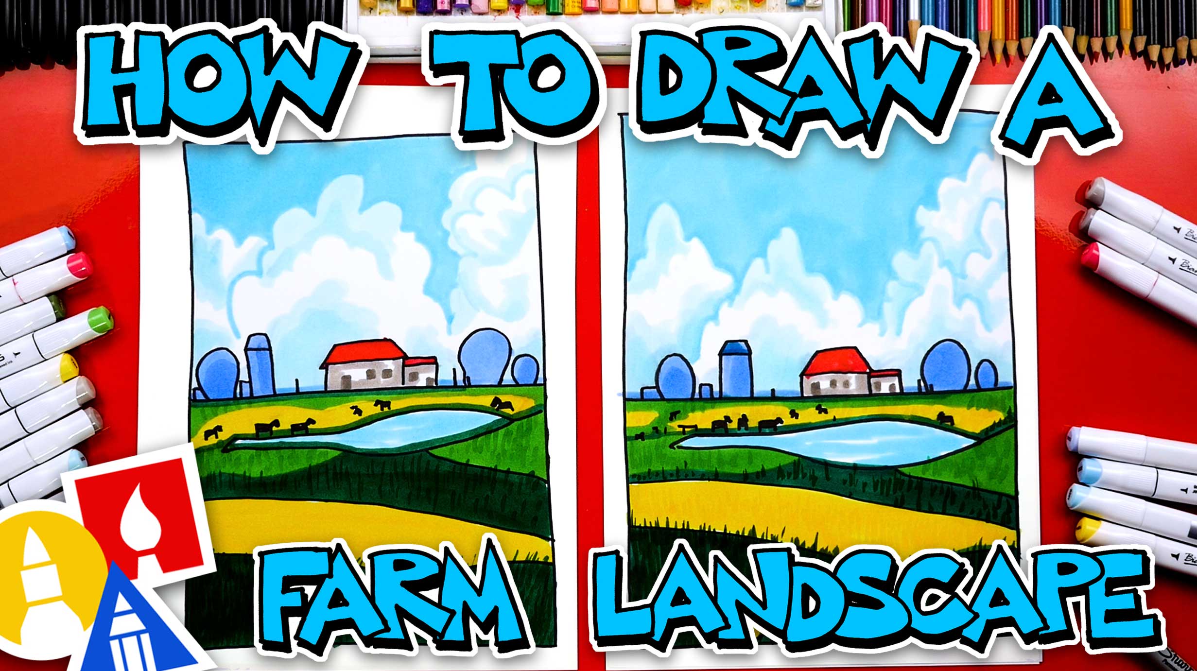 How To Draw A Farm Landscape Art For Kids Hub