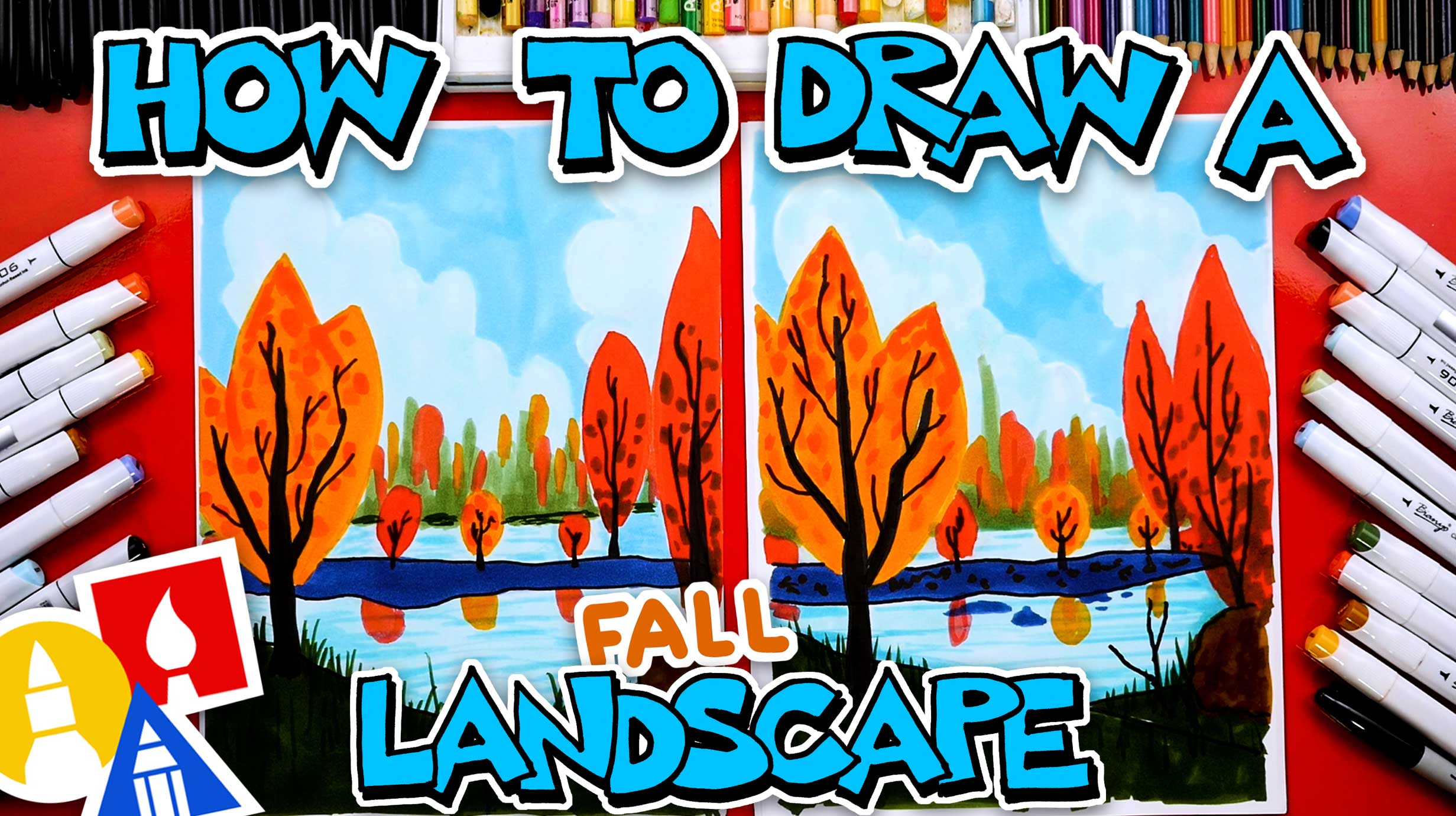 How To Draw A Fall/Autumn Landscape Art For Kids Hub