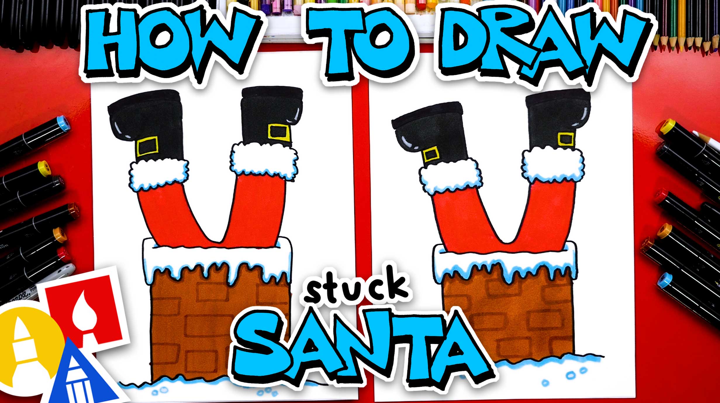 How To Draw Santa Stuck In A Chimney Art For Kids Hub