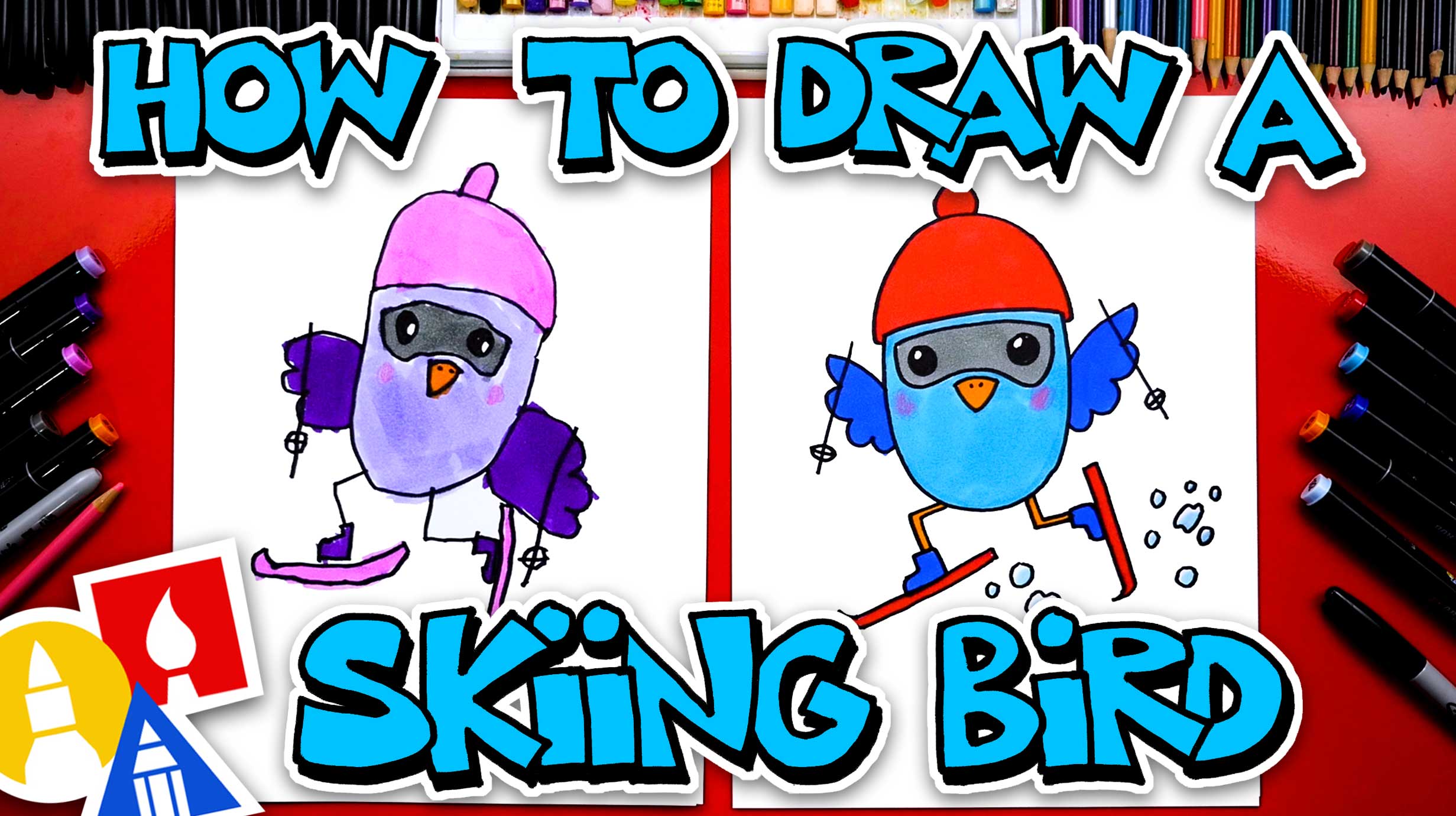 How To Draw A Funny Skiing Bird Cartoon Art For Kids Hub