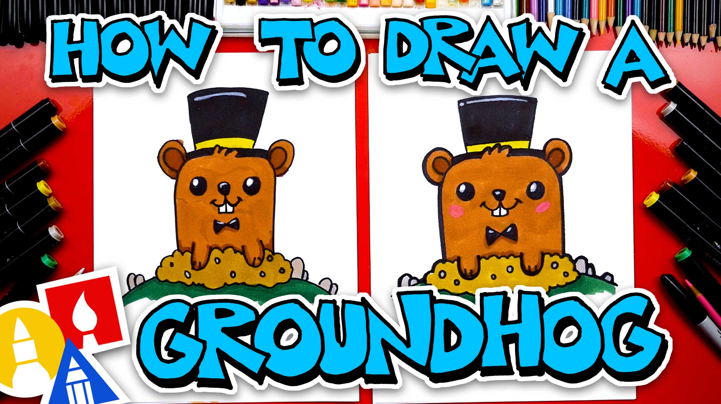 How To Draw A Groundhog With A Top Hat Art For Kids Hub