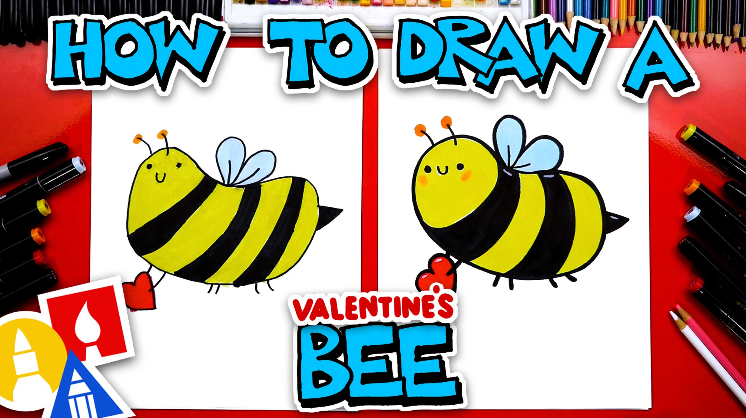 How To Draw A Valentine's Bee - Art For Kids Hub