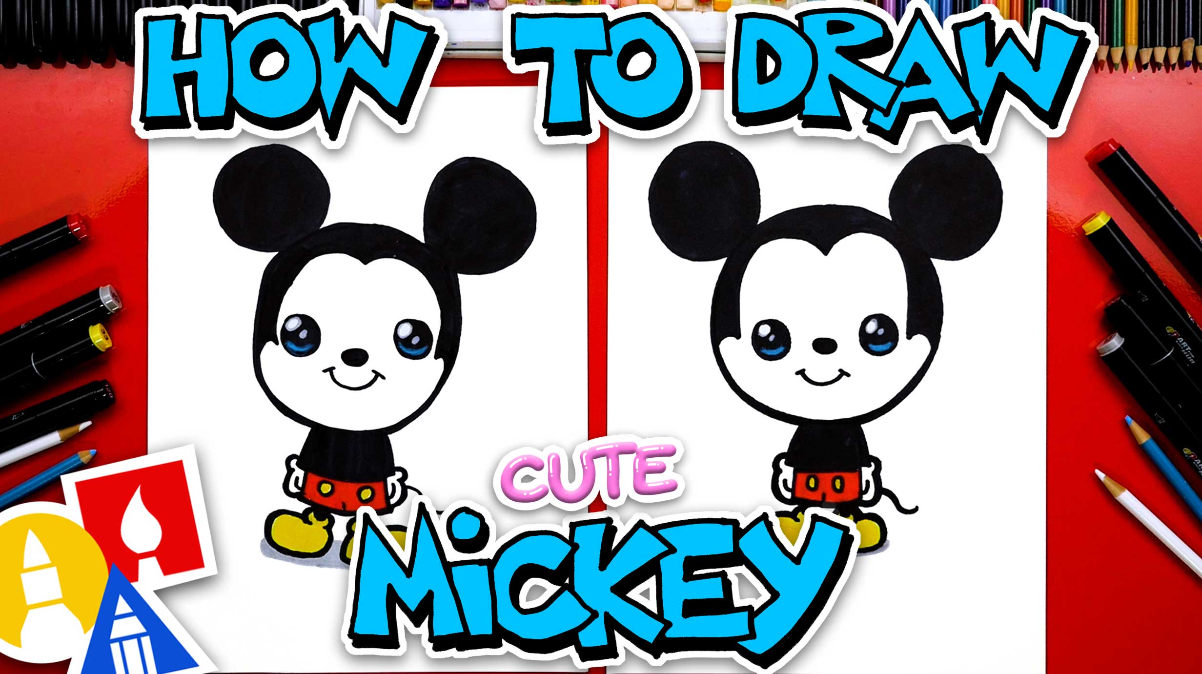 Draw walking Mickey in 18 steps - Sketchok easy drawing guides-vachngandaiphat.com.vn