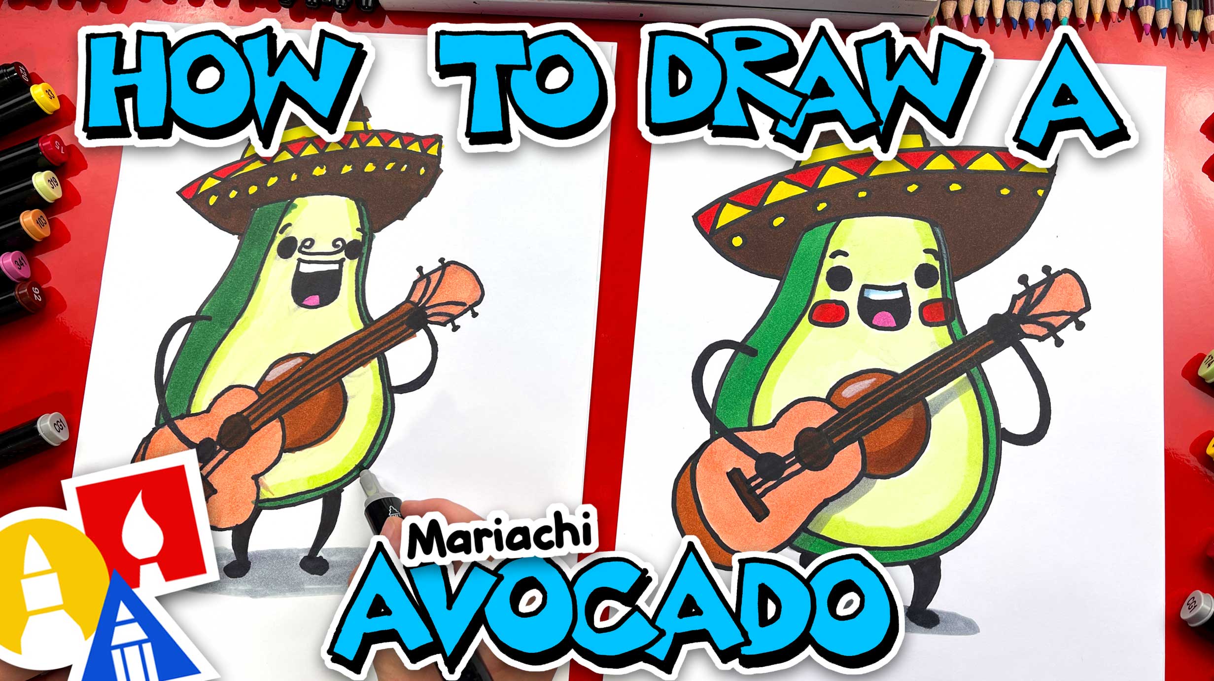 How To Draw A Funny Avocado Mariachi - Art For Kids Hub