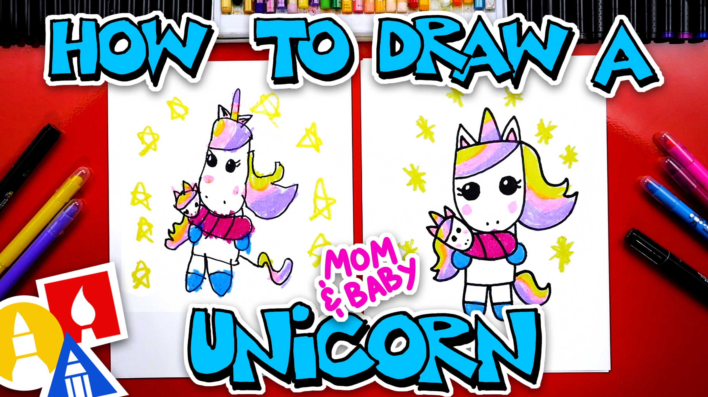 How To Draw A Mom And Baby Unicorn Art For Kids Hub Free Drawing 