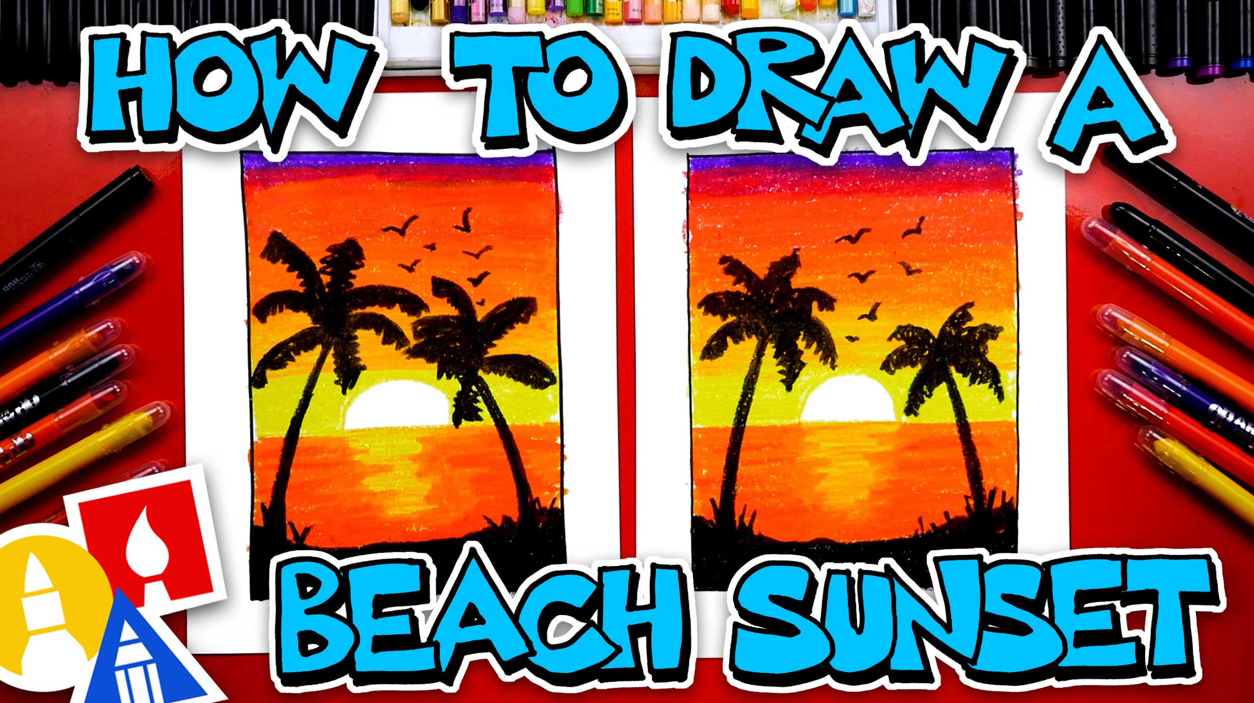 seashore sunset drawing