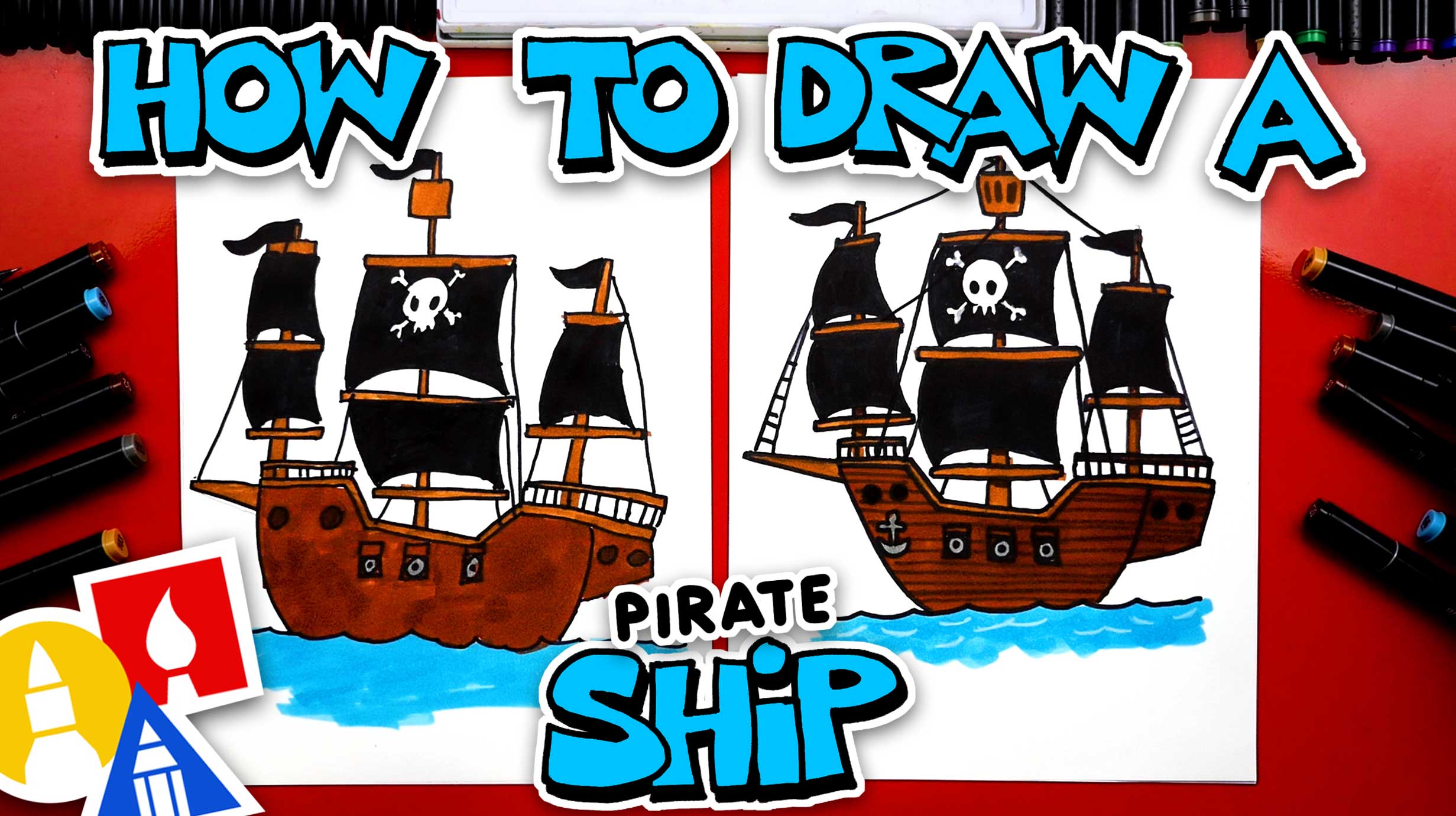 Pirate ship cartoon drawing for kids' Sticker | Spreadshirt
