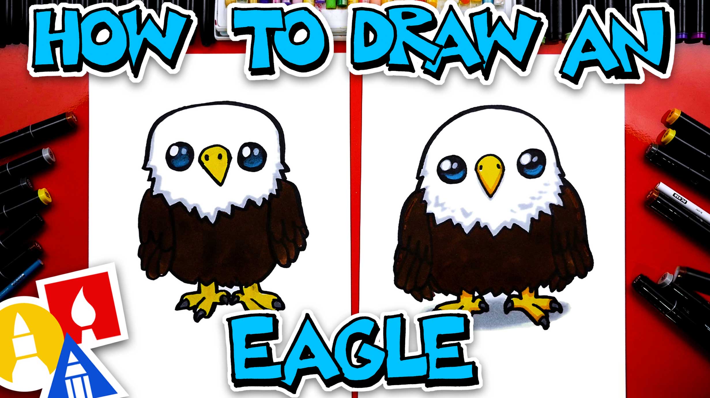 How To Draw A Cute Cartoon Bald Eagle - Art For Kids Hub