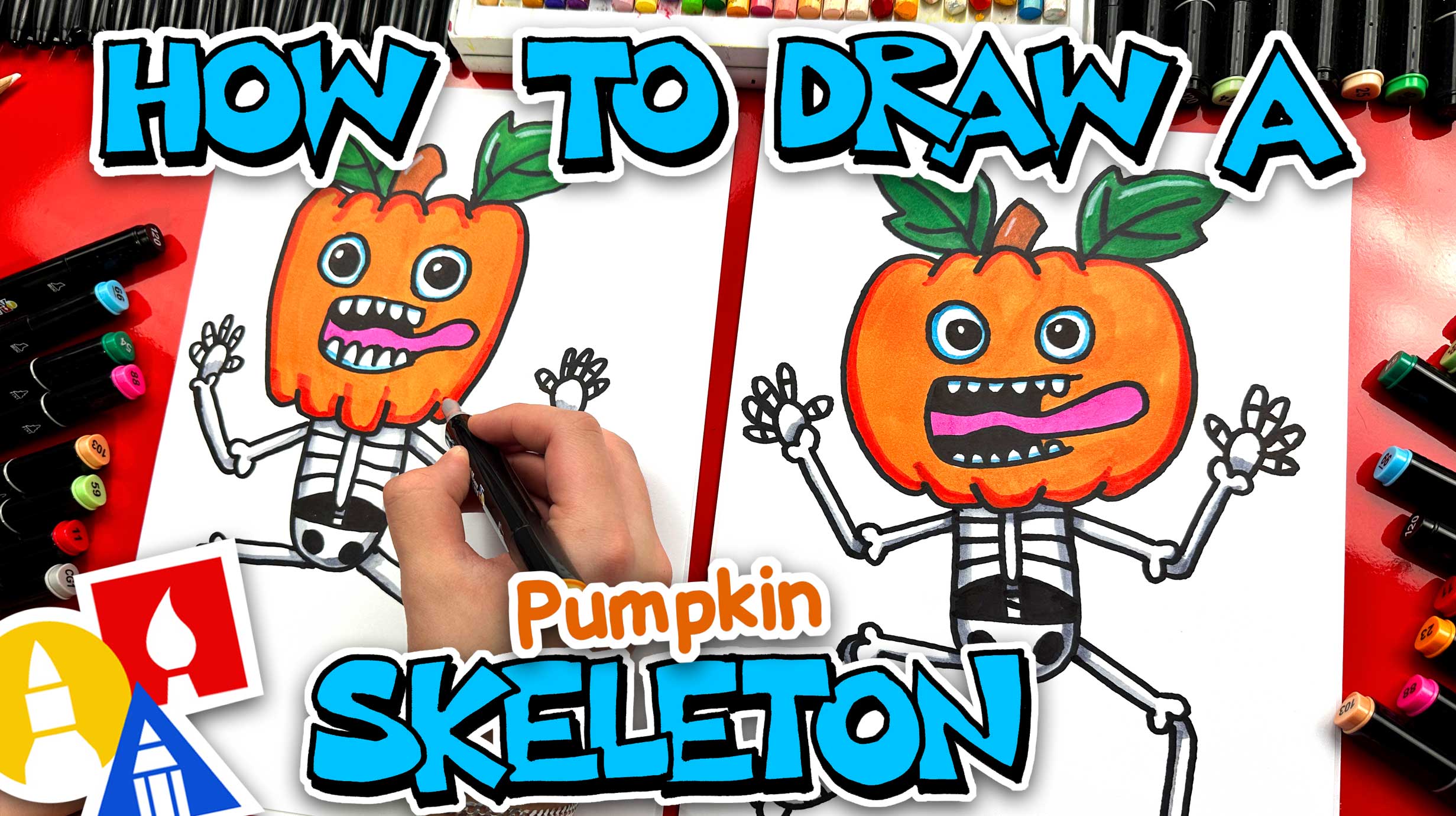 How To Draw A Skeleton Pumpkin Head Art For Kids Hub