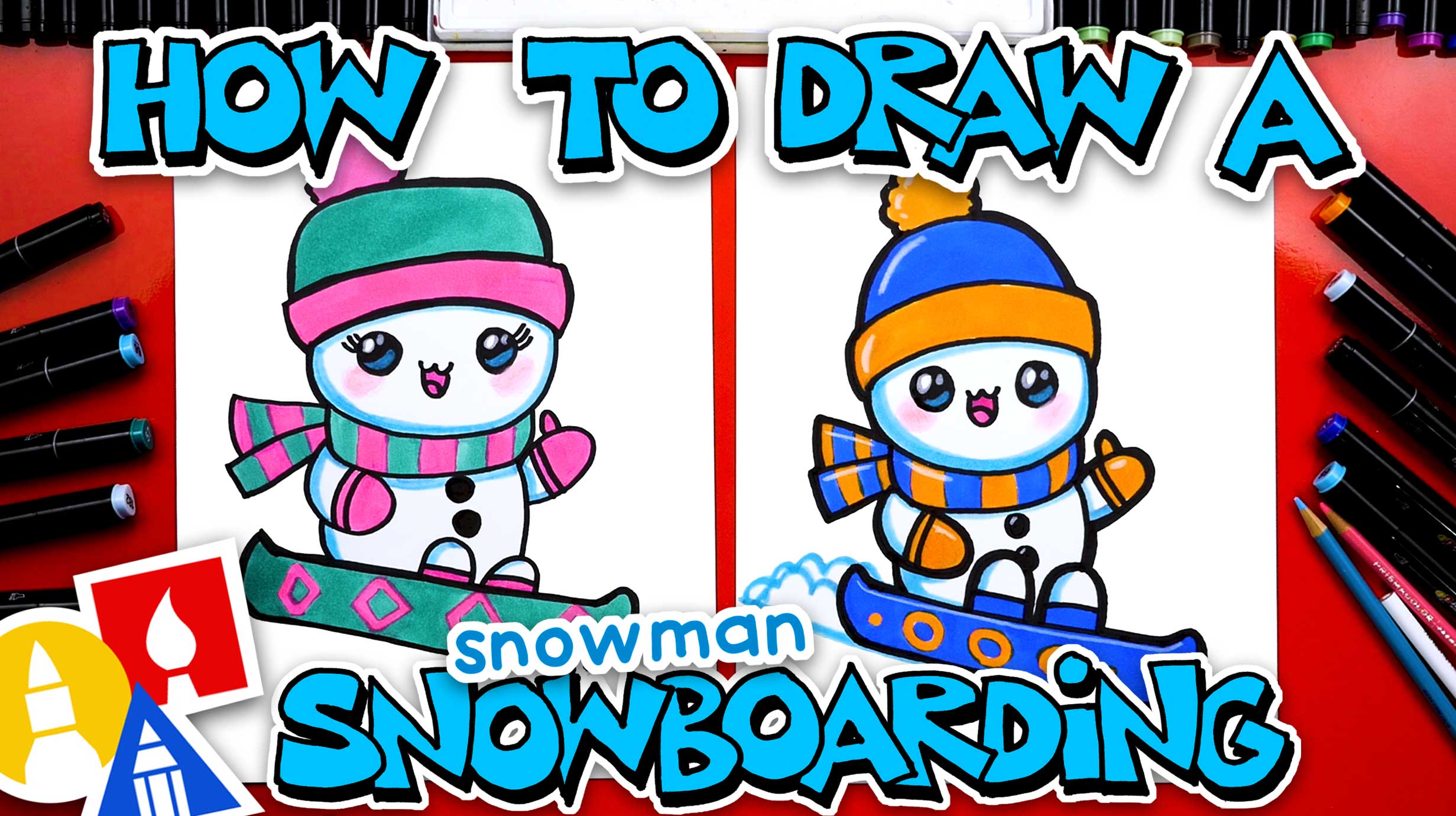 How To Draw A Snowman Snowboarding Art For Kids Hub