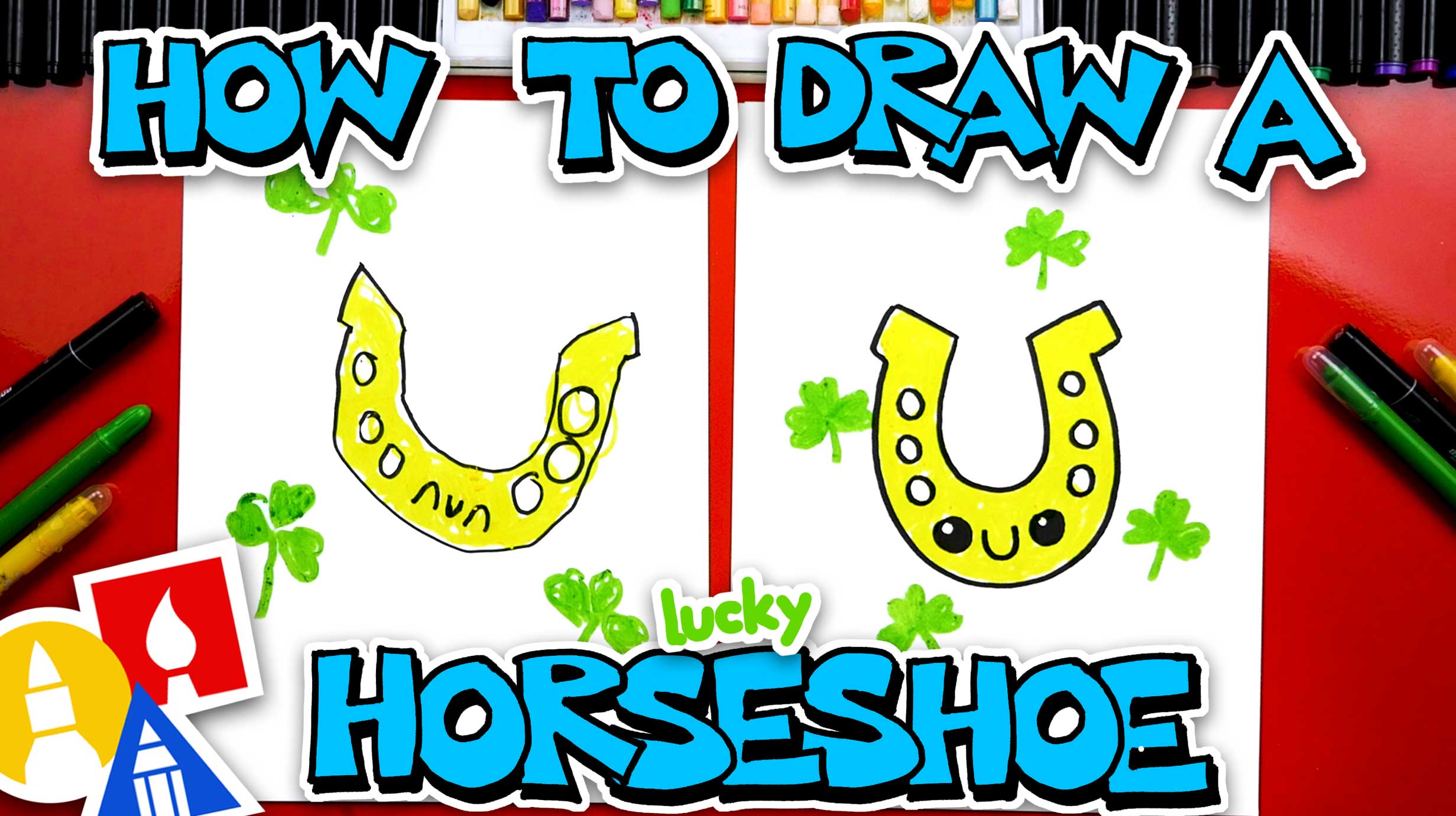 How To Draw A Cartoon Lucky Horseshoe Art For Kids Hub Free Drawing