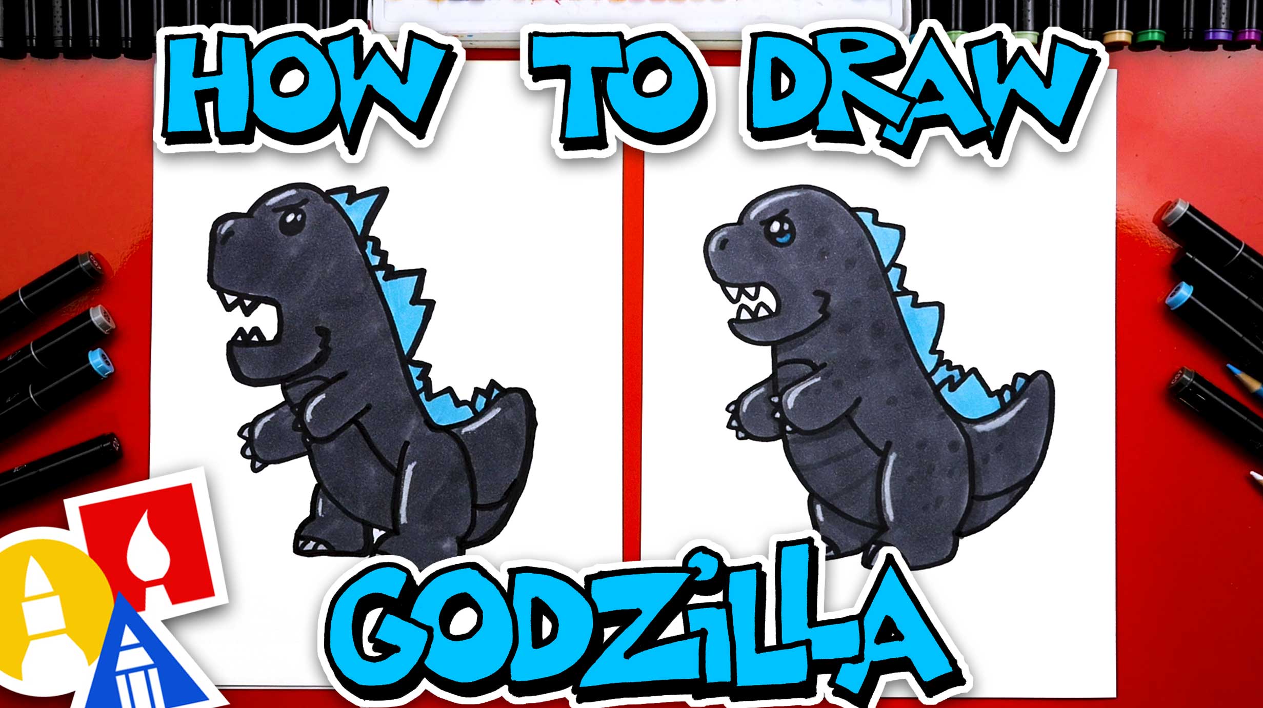 How To Draw Cartoon Godzilla - Art For Kids Hub