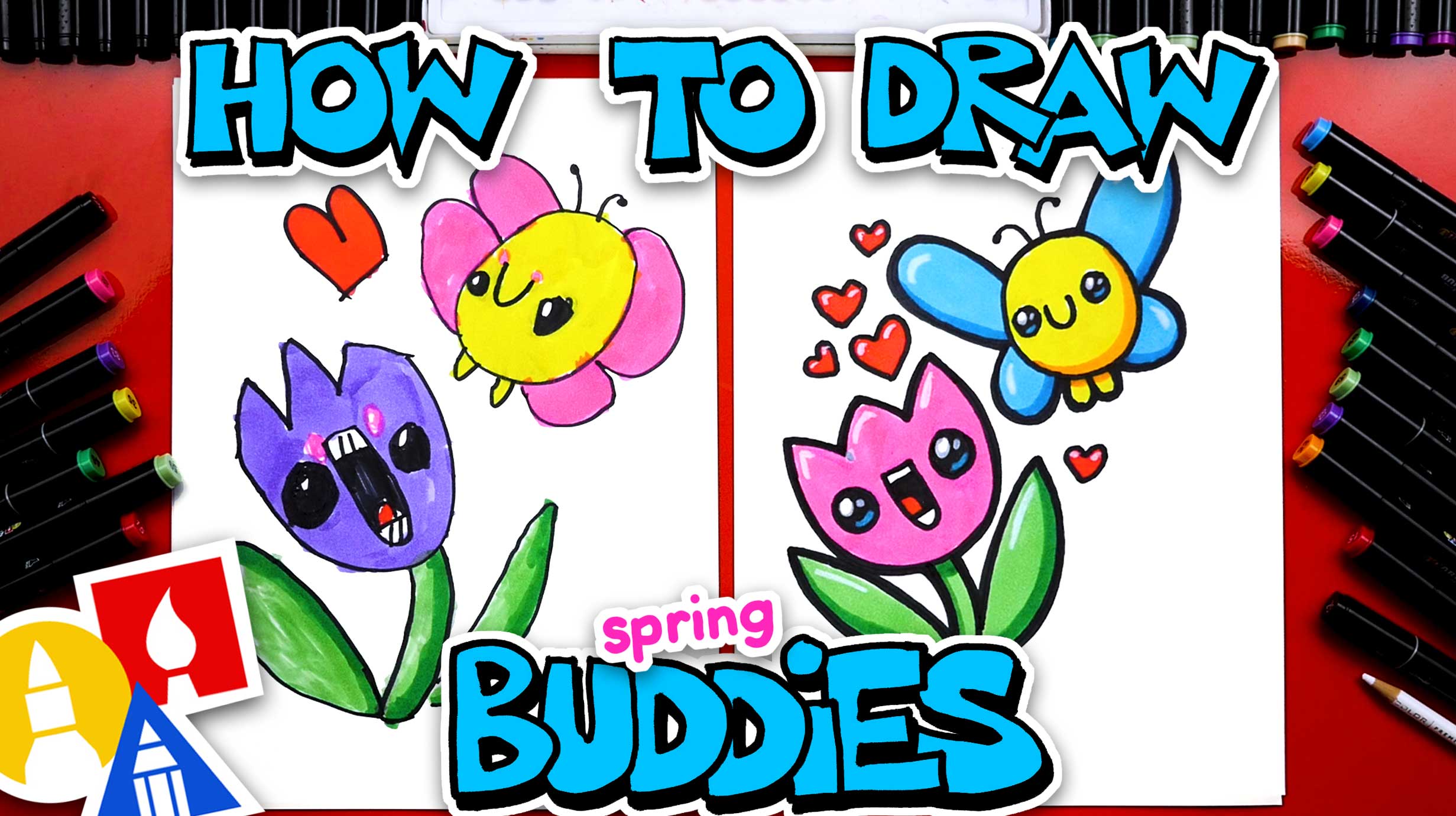 How To Draw Spring Buddies (tulip and butterfly) - Art For Kids Hub