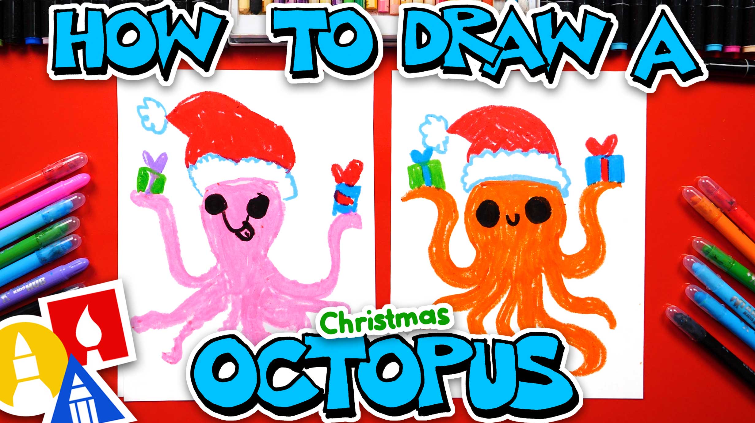 How To Draw A Christmas Octopus - Art For Kids Hub