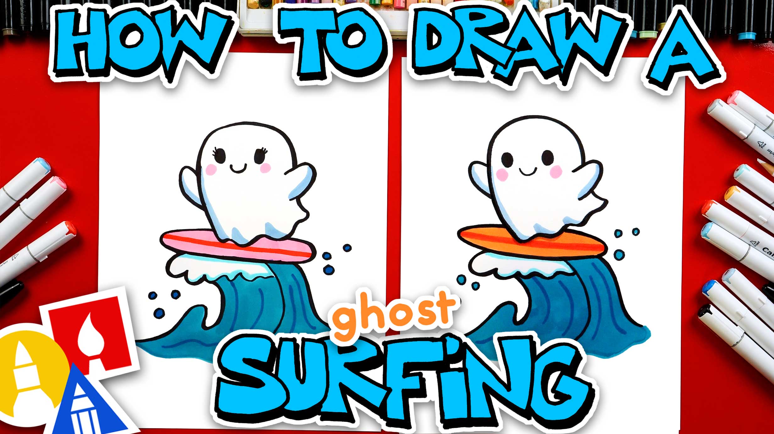 How To Draw A Cute Ghost Surfing - Art For Kids Hub — Free Drawing ...