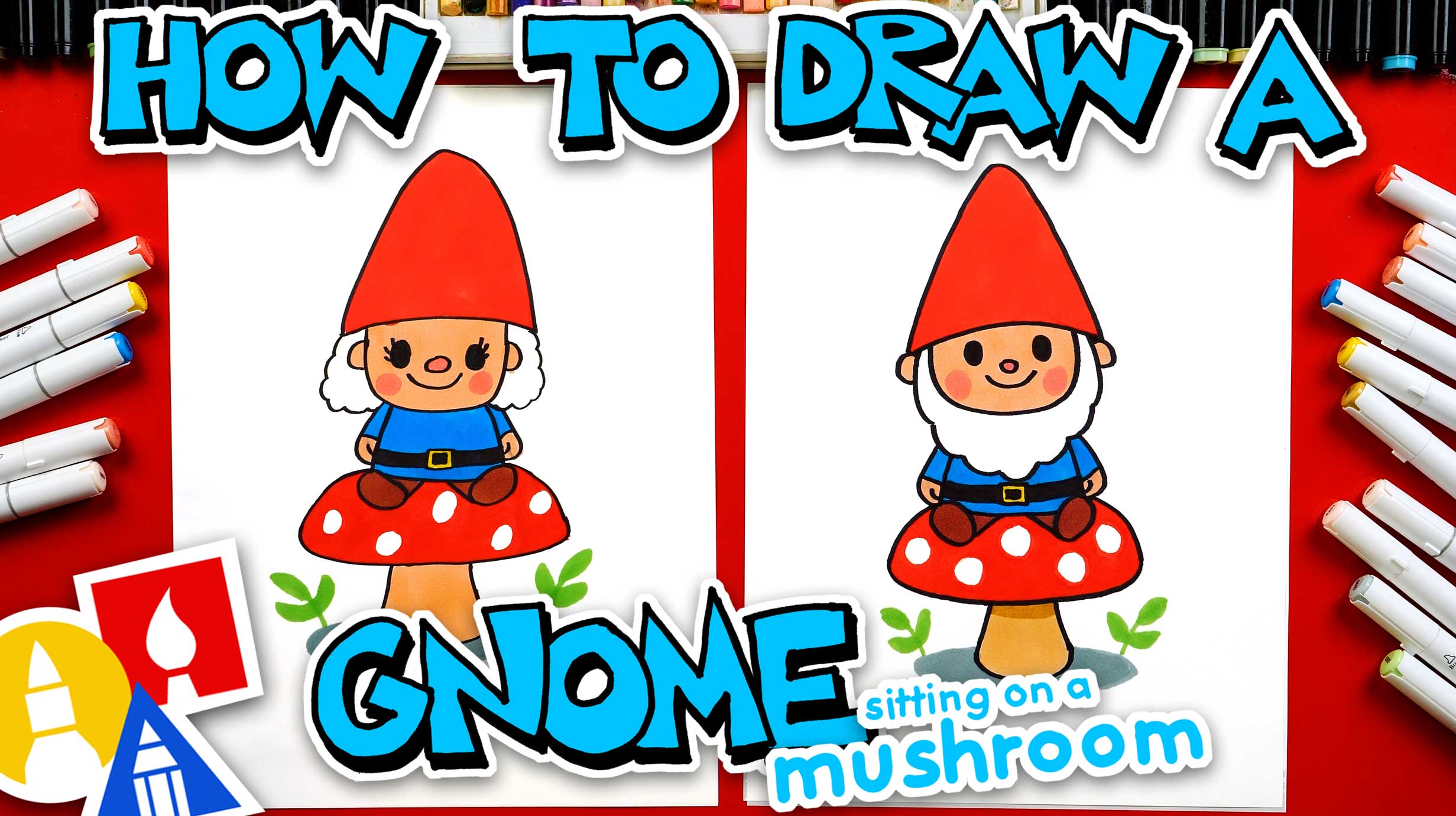 How To Draw A Gnome Sitting On A Mushroom - Art For Kids Hub