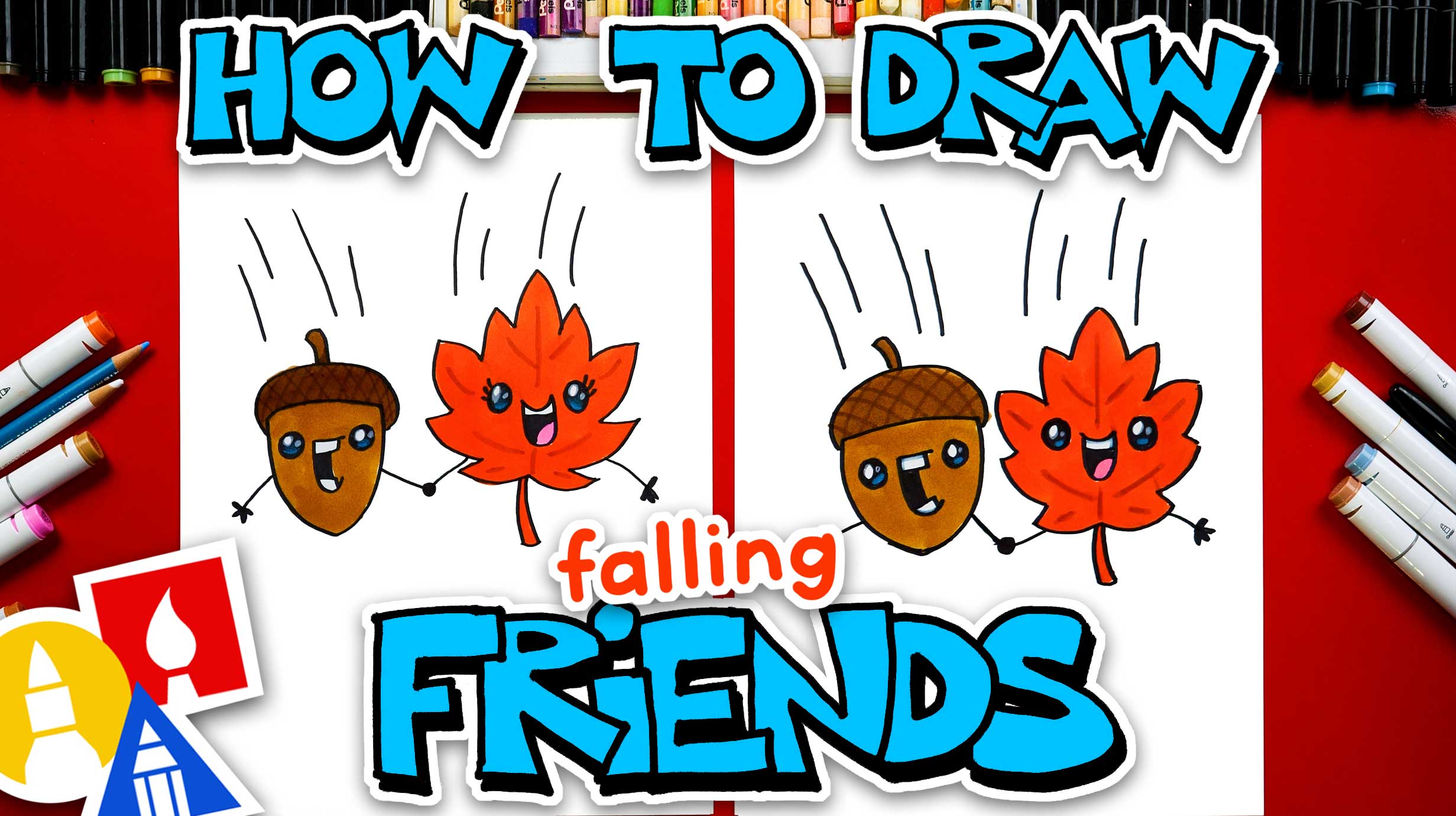 How To Draw Falling Friends Acorn and Leaf - Art For Kids Hub — Free ...