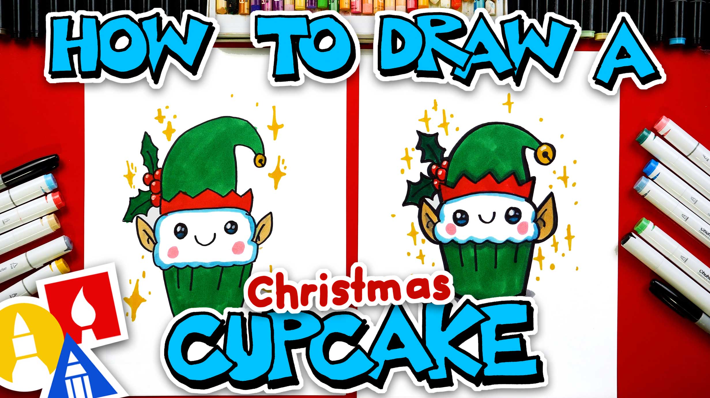How To Draw A Christmas Elf Cupcake - Art For Kids Hub — Free Drawing ...