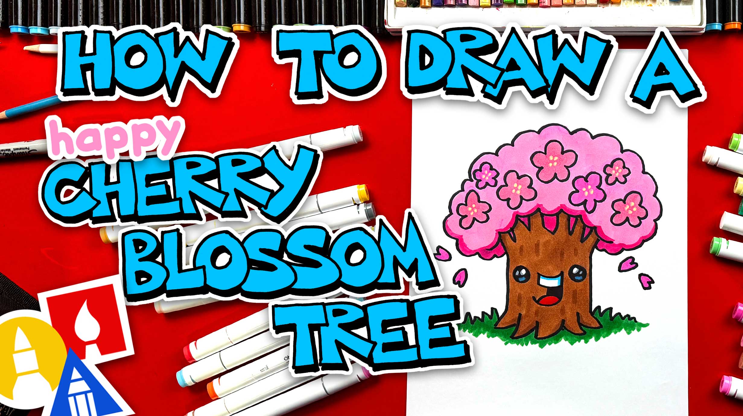How To Draw A Happy Cherry Blossom Tree - Art For Kids Hub — Free ...
