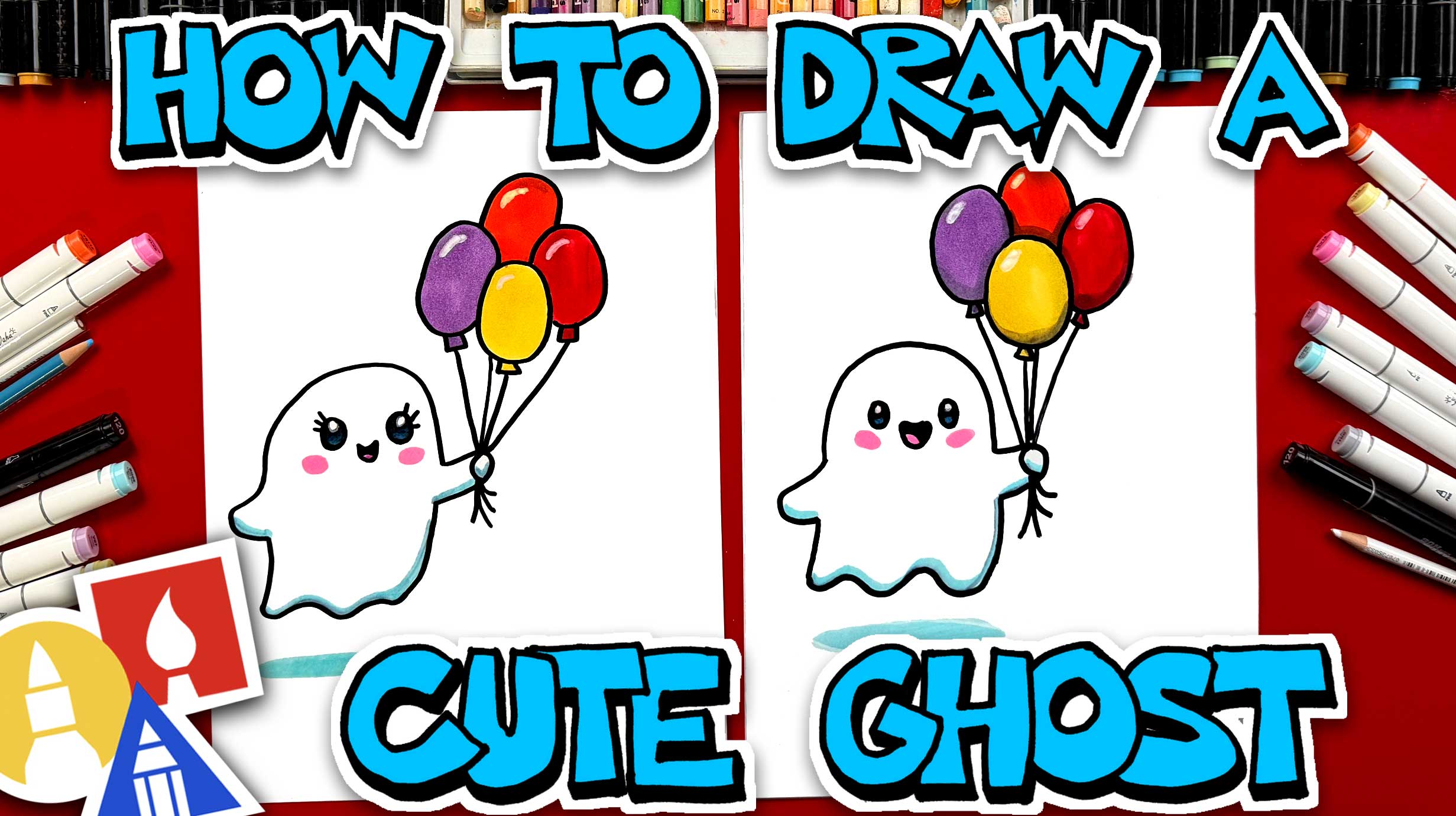 How To Draw A Cute Ghost Holding Balloons - Art For Kids Hub — Free ...