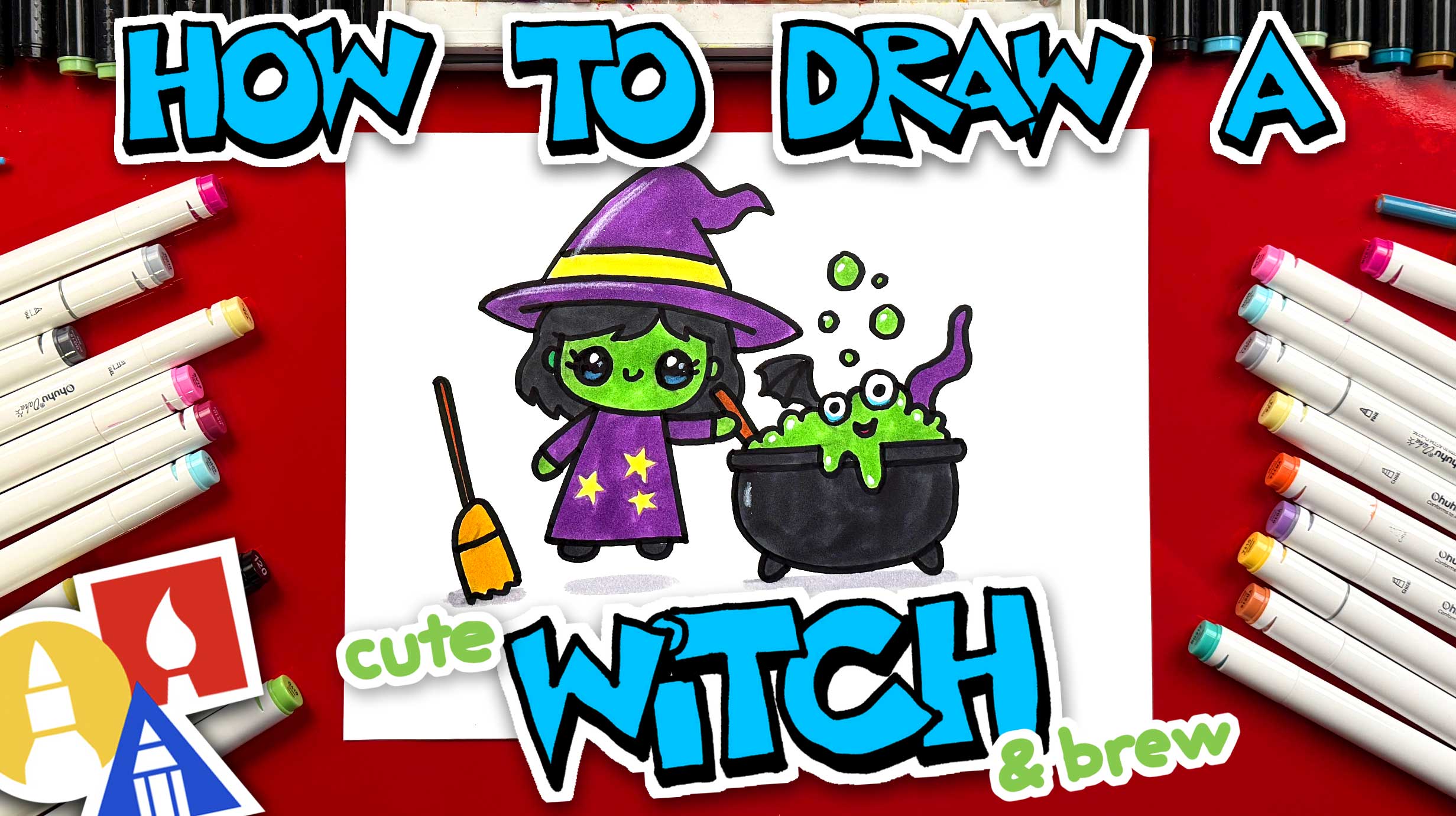 How to Draw a Cute Witch and Her Cauldron - Art For Kids Hub — Free ...